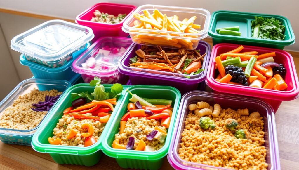 meal prep containers with healthy food